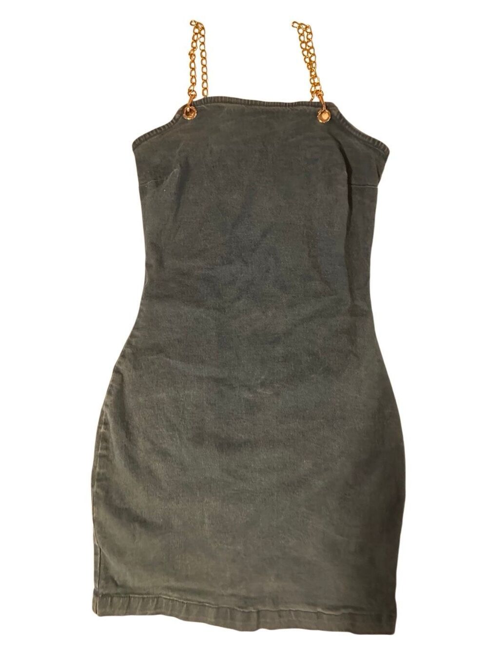 Derek Heart Women's Blue Gold Chain Strap Bodycon Denim Mini Dress Size Medium